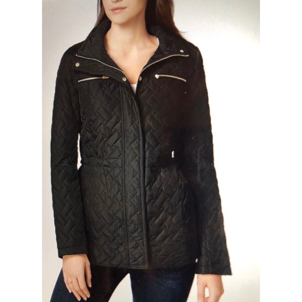 Cole Haan Signature Black Quilted Jacket‎ Women Large Gold Hardware RN 54163